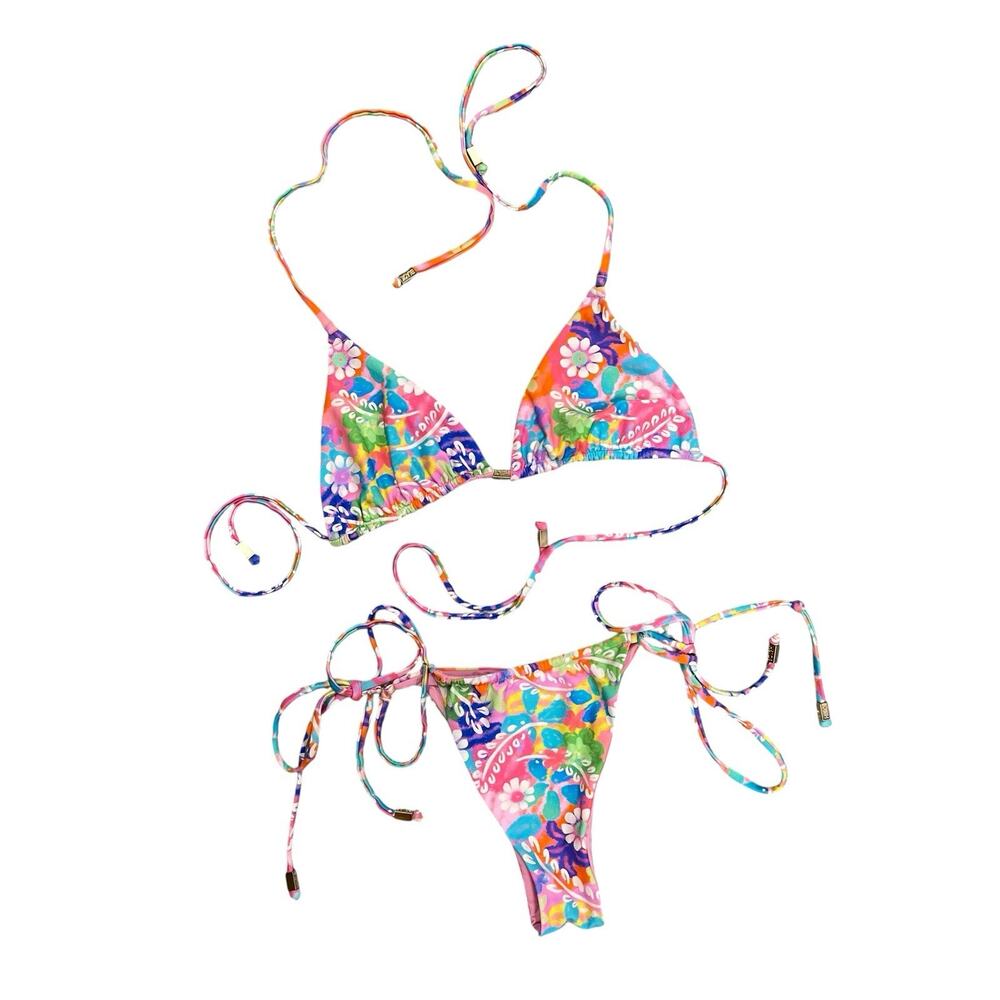 Blackbough Floralfitti String Bikini Large XL / L Colorful Pink 2 Piece Swim